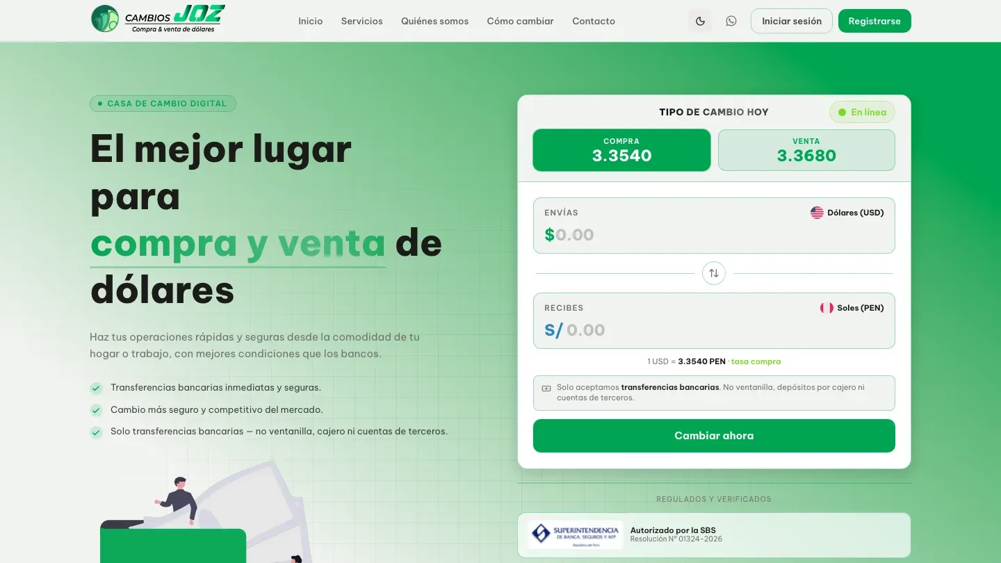 Cambios JOZ — Cambio en línea con el tipo de cambio del momento y la operación resuelta en pasos cortos.