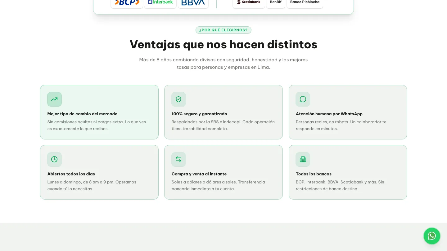 Bloque de propuesta de valor y bancos con los que opera, con los tiempos de abono de cada uno.